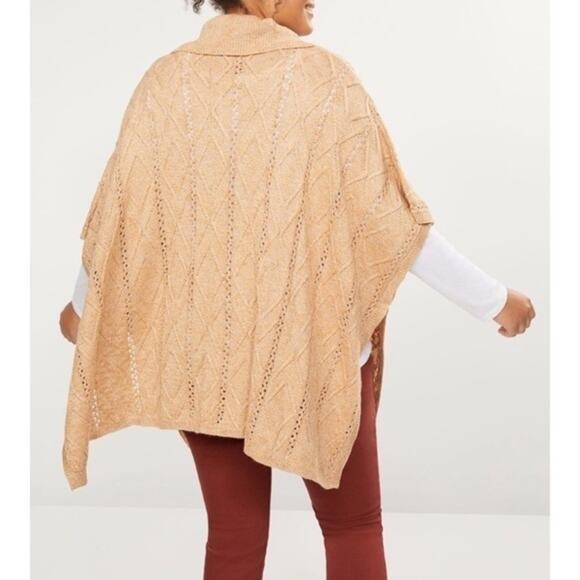 NWT Lane Bryant Tan Cowl Neck Poncho Sweater Sz 14/20 Comfy Cozy Minimalist - Picture 2 of 9